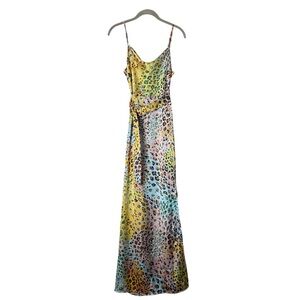 90’s Y2K Leopard Satin Cami Maxi Slip Dress Belted XS Soft Grunge Mobwife